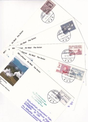 Grönland - 5 Belege Zuleitungspost LH-Erstflüge Verspätungsstempel 1987