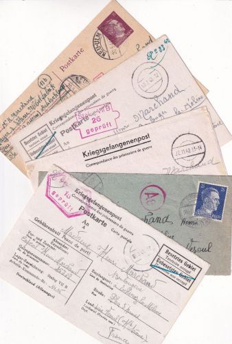 DR - Neu-Ulm 1940/44 5 Kriegsgefangenen-/Fremdarbeiter-Belege n. FRANKREICH