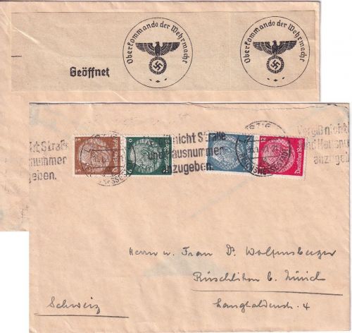 DR - 3+6 u. 4+12 Pfg. Hindenburg Zusammendrucke Brief i.d. SCHWEIZ Leipzig 1940