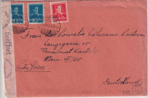Rumänien - 2x16+2 Lei König Michael I. Luftpost-Zensurbrief Bukarest Wien 1941