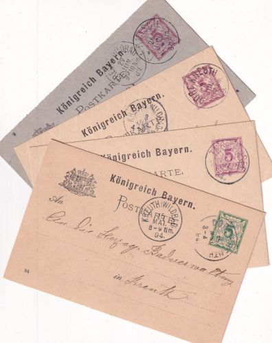 Bayern - Kreuth (Wildbad) + Dorf Kreuth 1884/94 4 Ganzsachen