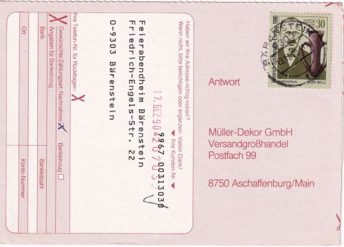 DDR/VGO - 30 Pfg. H.Schliemann Drucksachenkarte Bärenstein 30.12.90