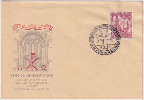 Berlin - 20 Pfg. Gedächtniskirche amtl. Schmuck-FDC 9.8.53
