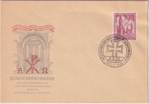 Berlin - 20 Pfg. Gedächtniskirche amtl. Schmuck-FDC 9.8.53