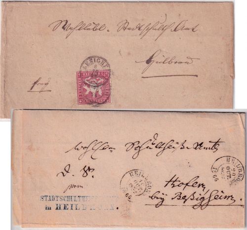 Württemberg - 3 Kr. Wappen dst. Wendebrief K3 Besigheim - Heilbronn 8.10.66