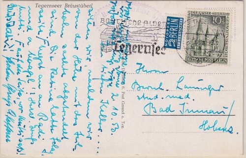 Berlin - 10 Pfg. Gedächtniskirche Karte Tegernsee - Bad Imnau 1953