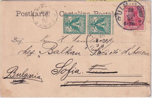 DR - 10 Pfg. Germania Karte n. ITALIEN Ulm 1905 Weiterleitung BULGARIEN
