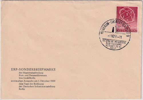 Berlin - 20 Pfg ERP Marshall-Plan amtl. Schmuck-FDC 1.10.50 ESST Charlottenburg