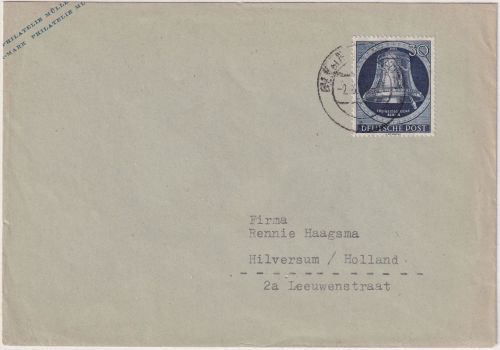 Berlin - 30 Pfg. Glocke rechts Brief n. Holland Lankwitz - Hilversum 1952