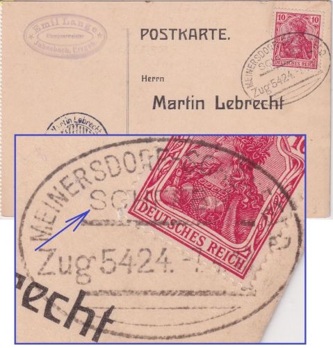 DR - Schaffnerbahnpost Meinersdorf Schönfeld Zug 5424 Karte Jahnsbach 7.4.19