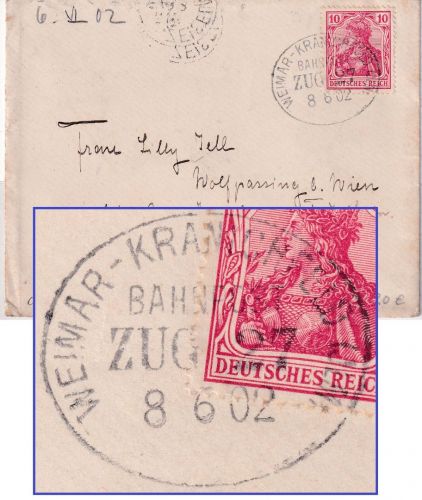 DR - Weimar Kranichfeld (Ilm) Bahnpost Zug 27 Brief n. ÖSTERREICH Berka 8.6.02