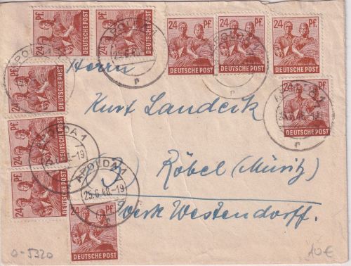 All.Bes./Währungsreform - 10x24 Pfg. Arbeiter Brief Apolda - Röbel 25.6.48