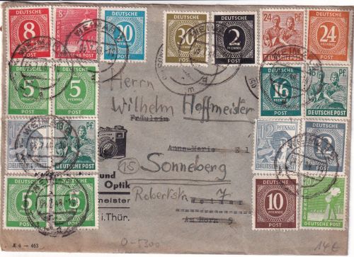 All.Bes./Währungsreform - Weimar 5.7.48 Brief/Zehnfachfrankatur n. Sonneberg