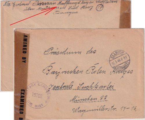 All.Bes. - Ellrich (Südharz) 13.3.46 Gebühr bezahlt Zensurbrief - Absender !!
