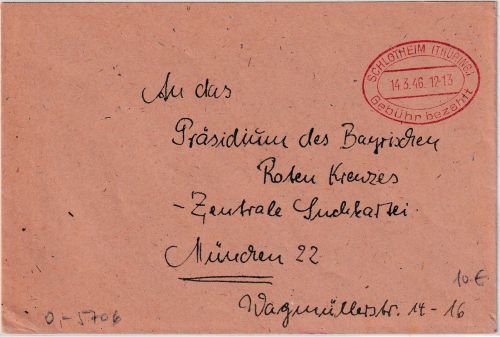 All.Bes. - Schlotheim (Thüring) Gebühr bezahlt roter Ovalstpl. Brief 14.3.46