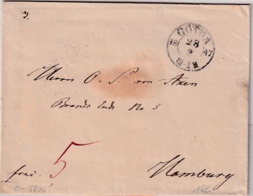 Thurn&Taxis - Gotha 28.3.1847 K2 Francobrief n. Hamburg