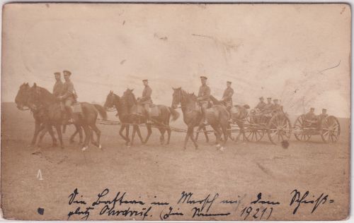 Thüringen - Ohrdruf Schießplatz bespannte Artillerie priv. Foto-AK gelaufen 1921