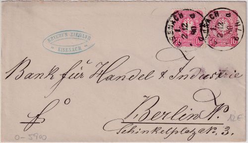 DR - 10 Pfg. Ganzsache+Zusatz Brief (2. Gew.st.) Eisenach - Berlin 1880