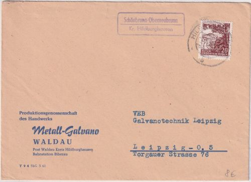 DDR - Schönbrunn-Oberneubrunn Kr. Hildburghausen Landpost-Ra2 Brief 1962
