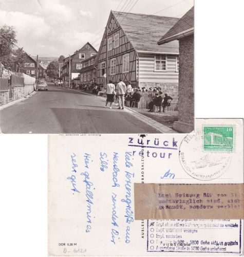 Thüringen - Heubach Gasthaus sw-AK Hinweiszettel/Rücksendung 1983