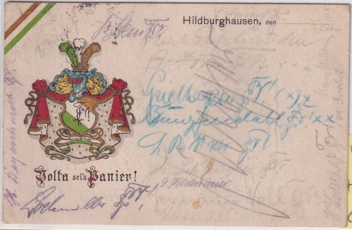 Thüringen - Hildburghausen "Volta sei's Panier" farb. Studenten-AK gelaufen 1923