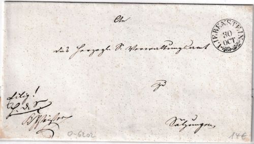 Thurn & Taxis - Liebenstein 30. OCT K1 Dienstbrief n. Salzungen ca. 1840