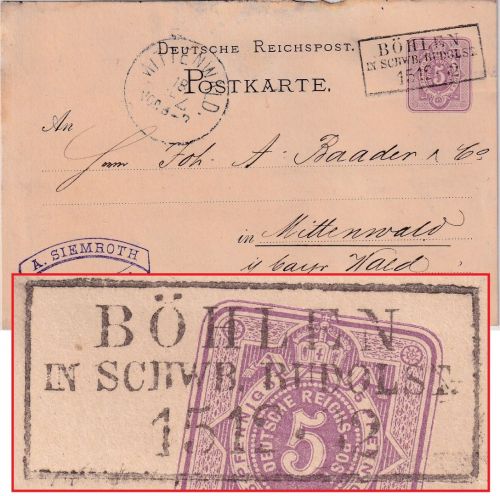 DR - Böhlen i. Schwb. Rudolst. 15/12 Ra3 Ganzsache n. Mittenwald