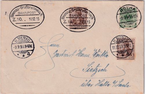 DR - Rötha/Ilmenau 9.9.99 + Bahnpost Ilmenau-Großbreitenbach Z.10 11.12.13 Brief