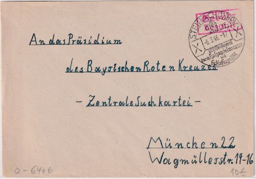 All.Bes. - Steinach (Thür.) 6.3.46 Gebühr bezahlt roter Ra2 Brief n. München