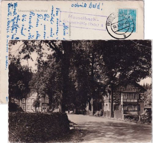 DDR - Meuselbach Schwarzmühle (Thür) A Landpost-Ra2 Karte Rudolstadt 1959