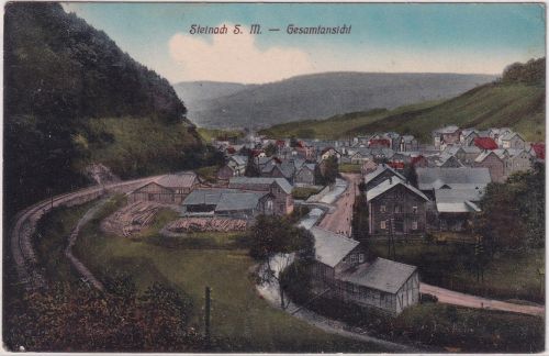 Thüringen - Steinach (Sachs.-Meiningen) farb. Ortsansicht gelaufen 1911