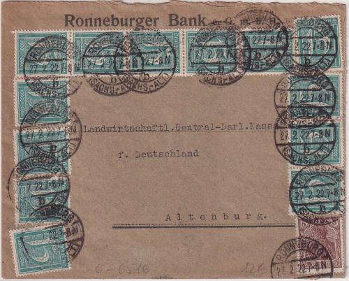 DR-Infla - 13x15 Pfg. Ziffer u.a. Brief Ronneburg - Altenburg 1922