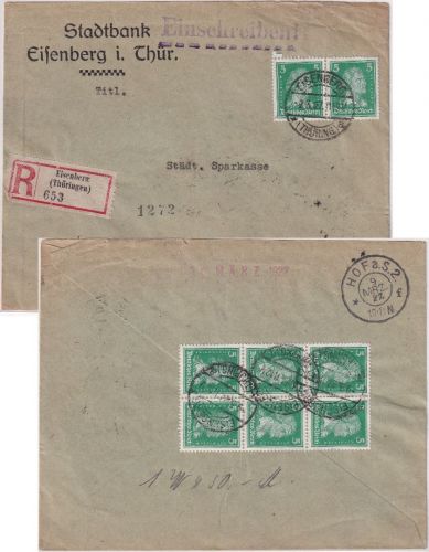 DR - 8x5 Pfg. Schiller Einschreibebrief Eisenberg (Thüringen) - Hof 1927