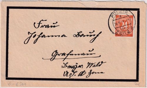 All.Bes. - Pölzig ü. Zeitz 2 Poststelle I Trauerbrief n. Grafenau 1948