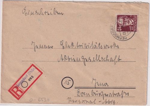 SBZ - 84 Pfg. Bebel Einschreibebrief Hermsdorf - Jenau 1949
