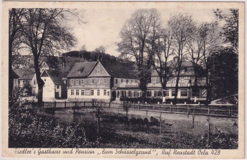 Thüringen - Wolfersdorf Fiedler's Gasthaus u. Pension sw-AK gelaufen 1939