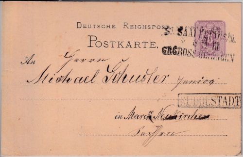DR - Rudolstadt Stations-Ra1 Bahnpost-L3 Saalfeld-Grossheringen Ganzsache 1876