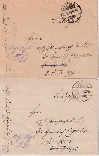 DR - Jena 5./12.9.18 2 Feldpostbriefe an einen Assistenzarzt - beide m. Inhalt