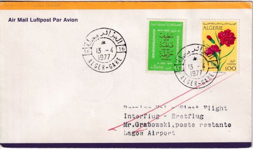 Algerien - 1 D. Gartenschau (Nelke) ua. Luftpostbrief n. NIGERIA Alger Gare 1977