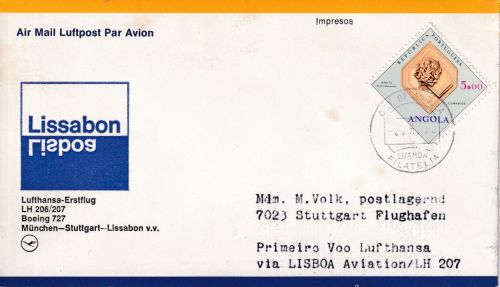 Angola - 5 E. Mineral (Baryt) Luftpostbrief n. PORTUGAL Luanda - Lissabon 1975
