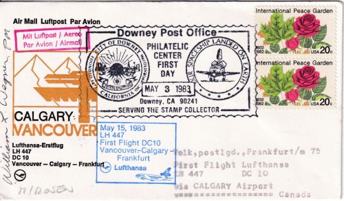 USA - 2x20 C. Int. Peace Garden/Rosen Zuleitung LH-Erstflug Calgary - FFM 1983