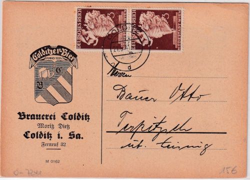 DR - 2x3 Pfg. Wiener Messe Firmenkarte Brauerei Colditz - Terpitzsch 1941