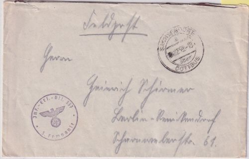 DR - Sachsendorf ü. Cottbus Poststelle I Feldpostbrief n. Berlin 1939