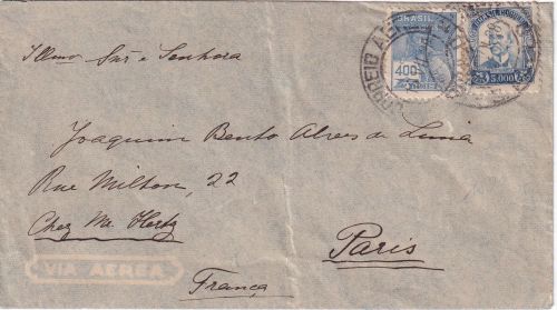 Brasilien - 5.000 R. Barbosa u.a. Luftpostbrief n. FRANKREICH S. Paulo 1938
