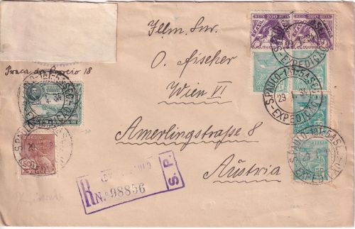 Brasilien - 300 R. 100 J. Unabhängigkeit ua. Einschreibebrief n. ÖSTERREICH 1934