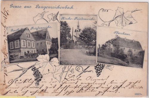 Sachsen - Langenreichenbach Gasthof Pfarrheim etc. sw-Mehrbild-AK 1900