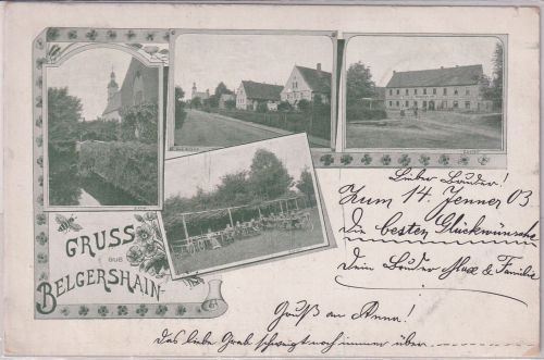Sachsen - Belgershain Gasthof Straßenansicht etc. sw-Mehrbild-AK 1903