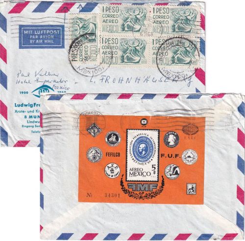 Mexiko - EFIMEX'68 5 P. Blockausgabe u.a. Luftpostbrief n. München 1968