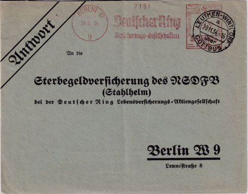 DR - Leuthen-Wintdorf ü. Cottbus Poststelle I Antwortkuvert n. Berlin 1934