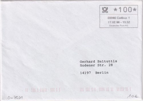 BRD - Cottbus 17.2.96 ABAS-Brief n. Berlin + Quittung